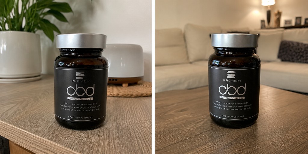 Premium CBD Capsules Joints — presentación en estantería y ambiente hogar